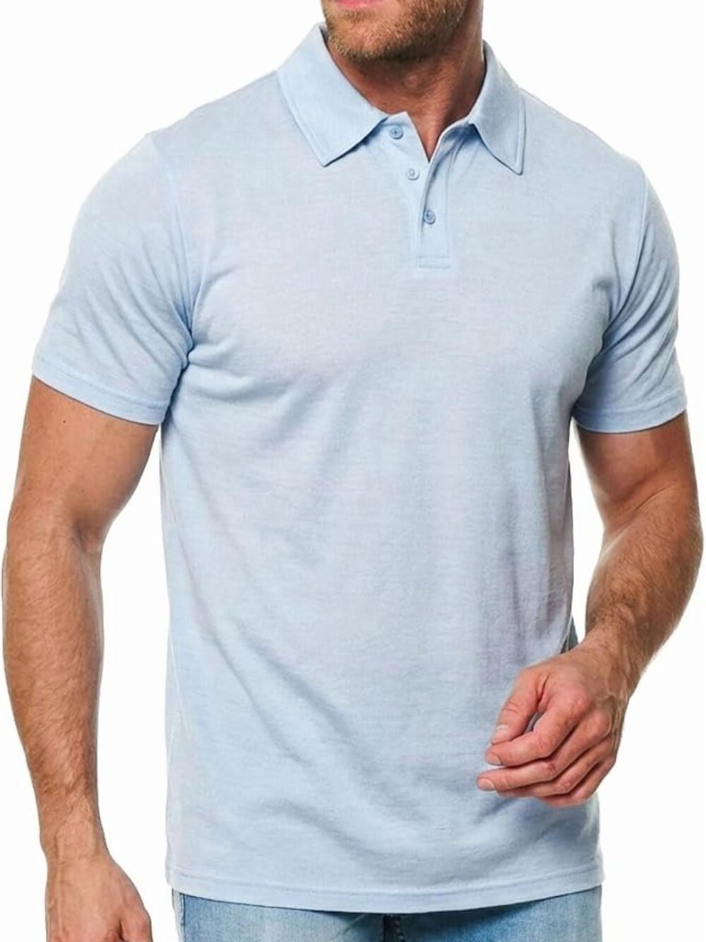 Merino.tech Men’s Merino Wool Short Sleeve Polo Shirt (Oxford Blue)